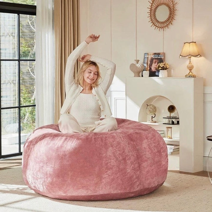 Giant rose pink round bean bag sofa with soft plush cover 150cm HARMONIAS