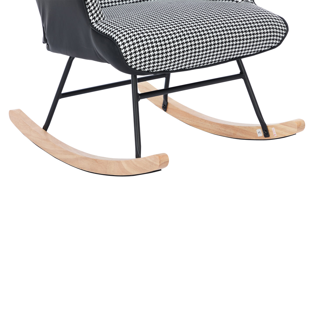 Black white houndstooth rocking chair high back with footrest CLOUDBROOK UK