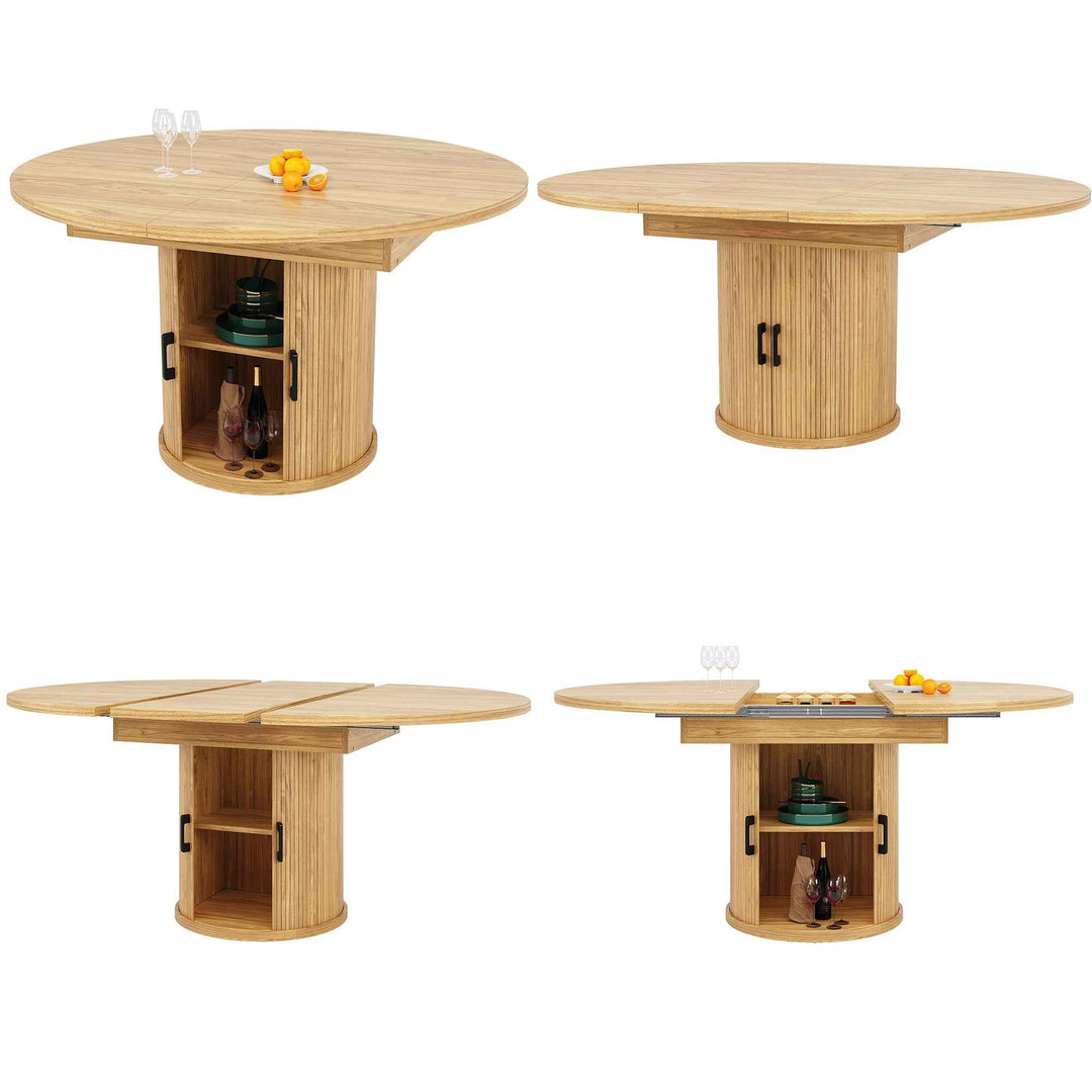 Extendable natural wooden look dining table round to oval 118–158cm INFINITEQUASI