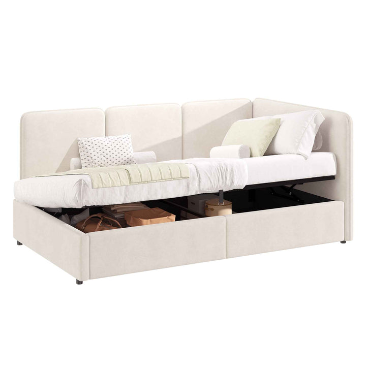 00+Modern Single Velvet Ottoman Daybed 90 x 190 cm Beige with Reversible Chaise VANITYHAVEN