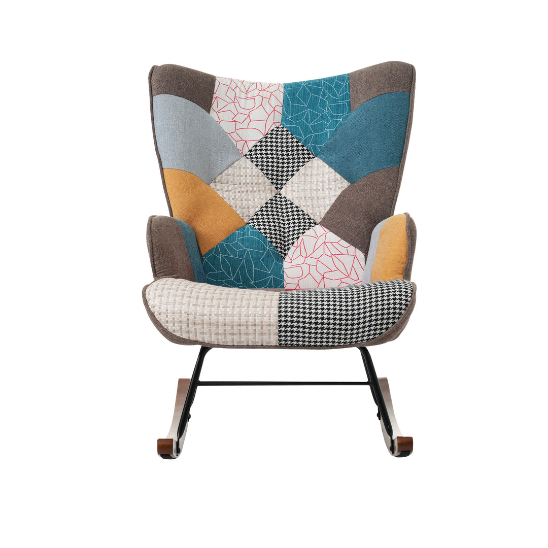 Patchwork wingback rocking chair with ottoman QHORNI UK