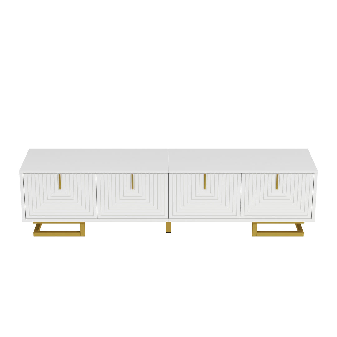 Modern luxury white TV stand textured geometric design with gold accents VIGOURE