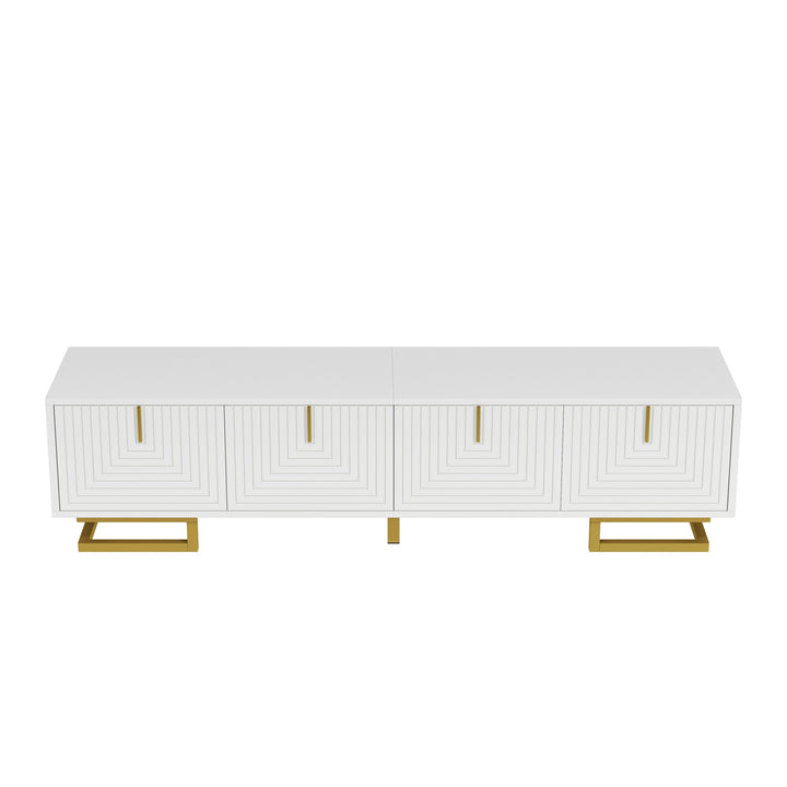 Modern luxury white TV stand textured geometric design with gold accents VIGOURE