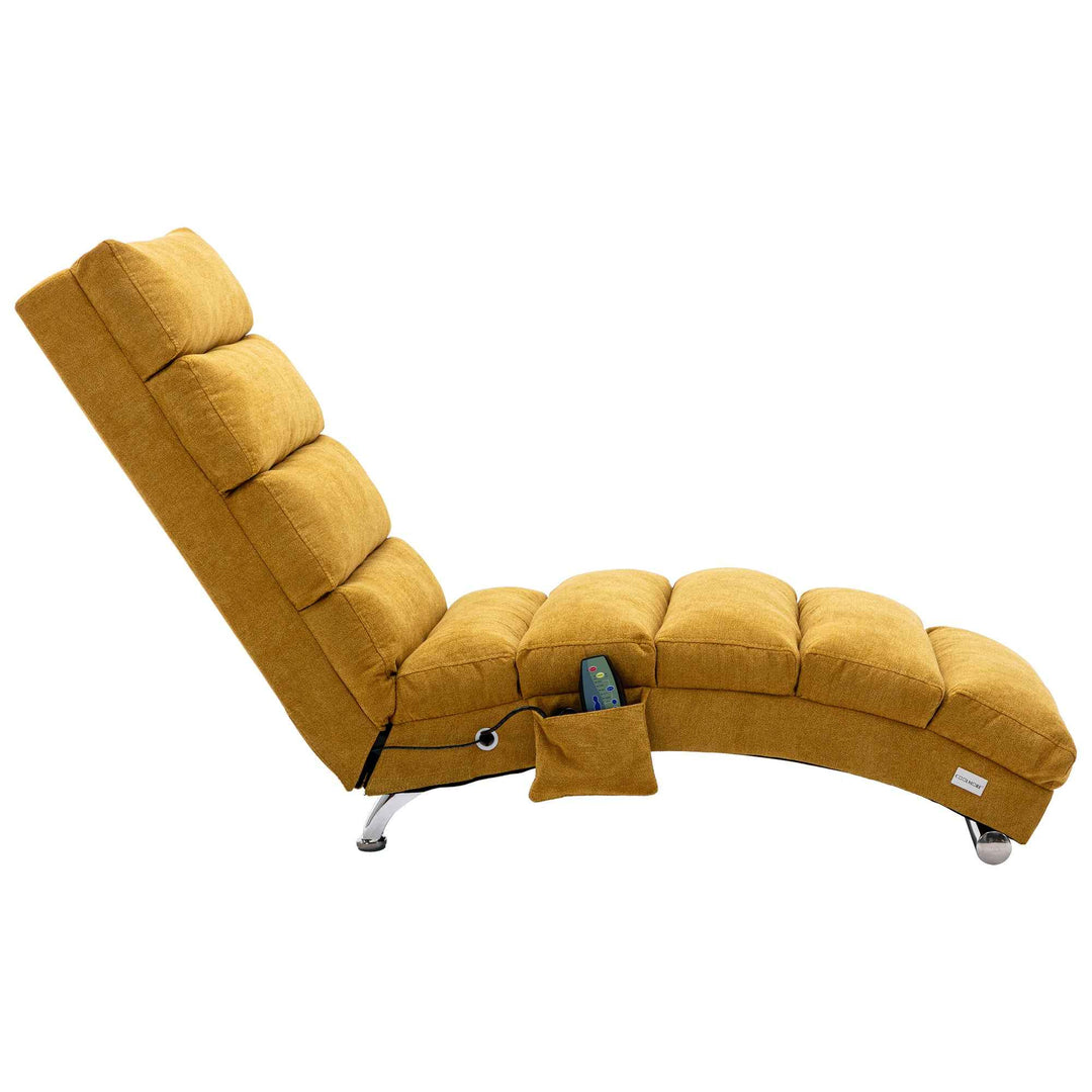 Chaise Lounge Chair Yellow Linen, Modern Recliner for Living Room Bedroom XXXXIV