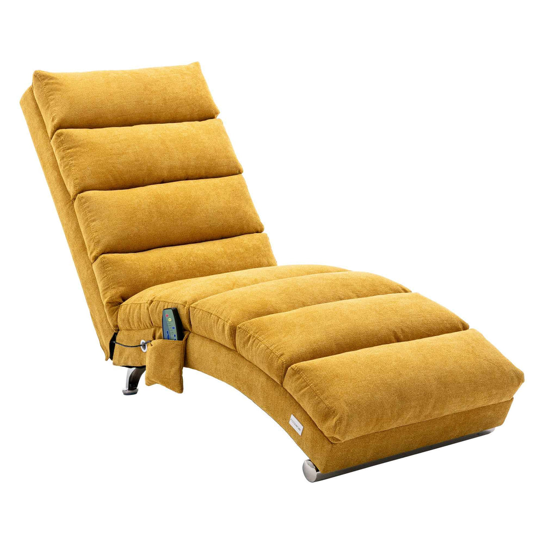 Chaise Lounge Chair Yellow Linen, Modern Recliner for Living Room Bedroom XXXXIV