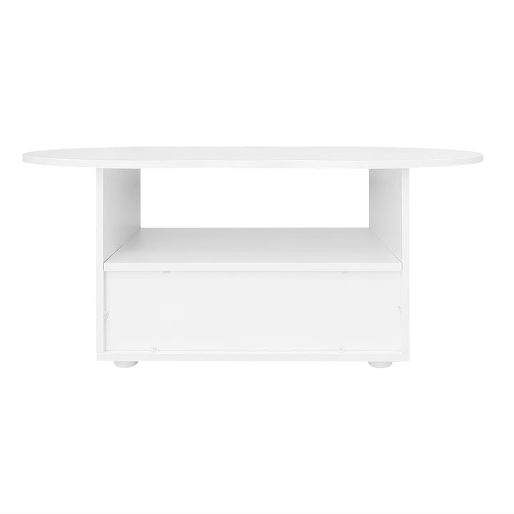 Modern oval white coffee table with push-to-open drawer CLOUDCREST