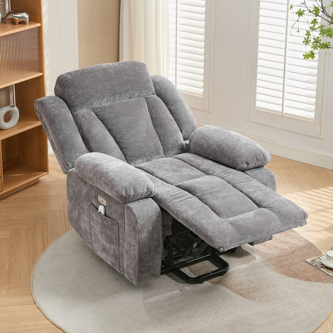 Electric lift up fabric grey large recliner with massage and heat MAGNETICFLUX