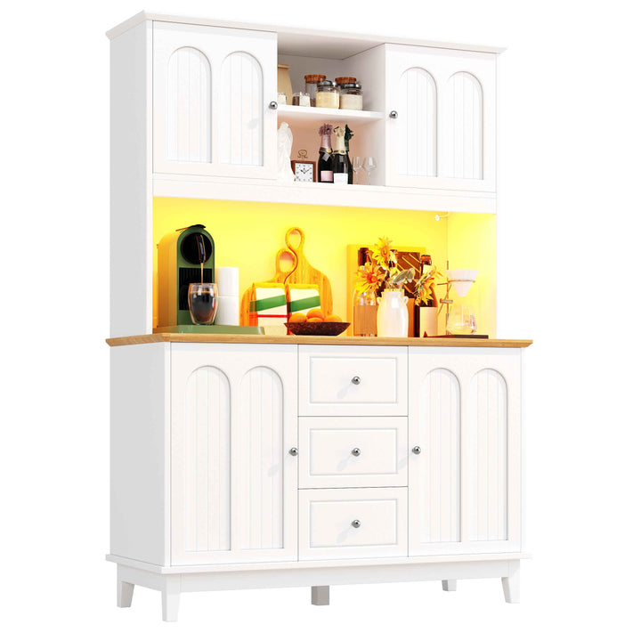 White tall kitchen hutch with LED lights INFINITECLARR