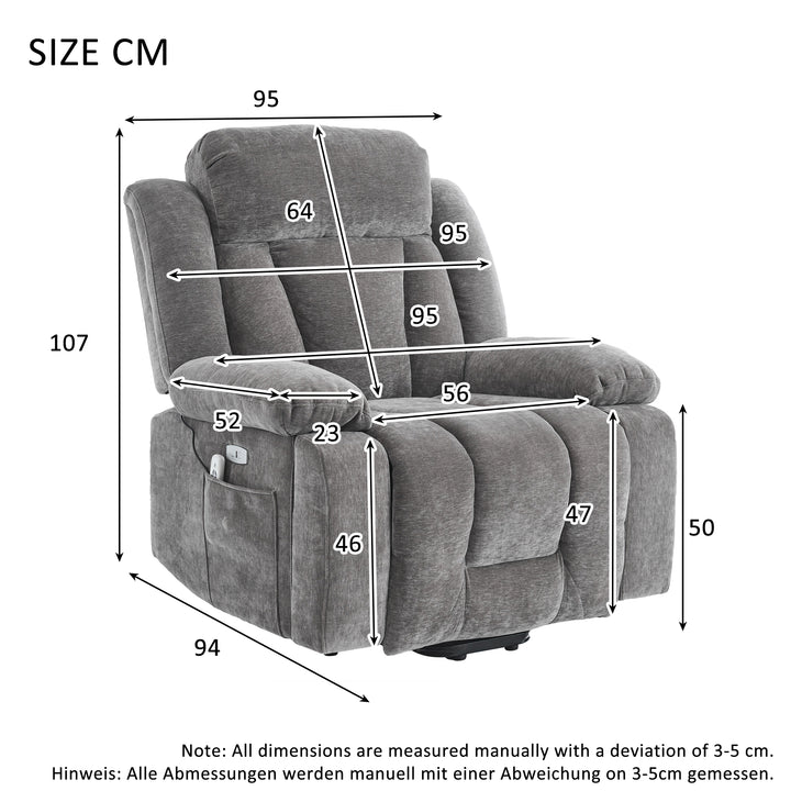 Electric lift up fabric grey large recliner with massage and heat MAGNETICFLUX