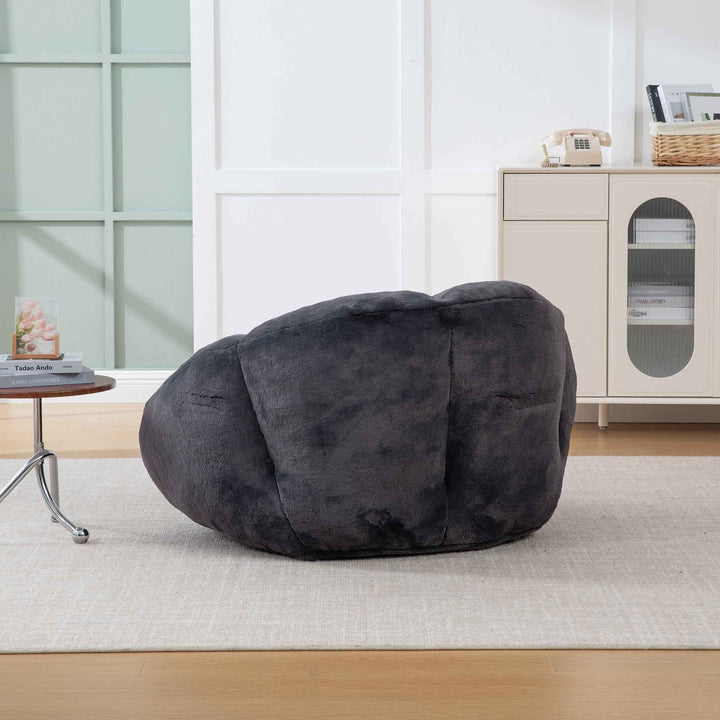 Lazy chair shell shaped sofa black faux fur, memory foam bean bag chair removable cover
