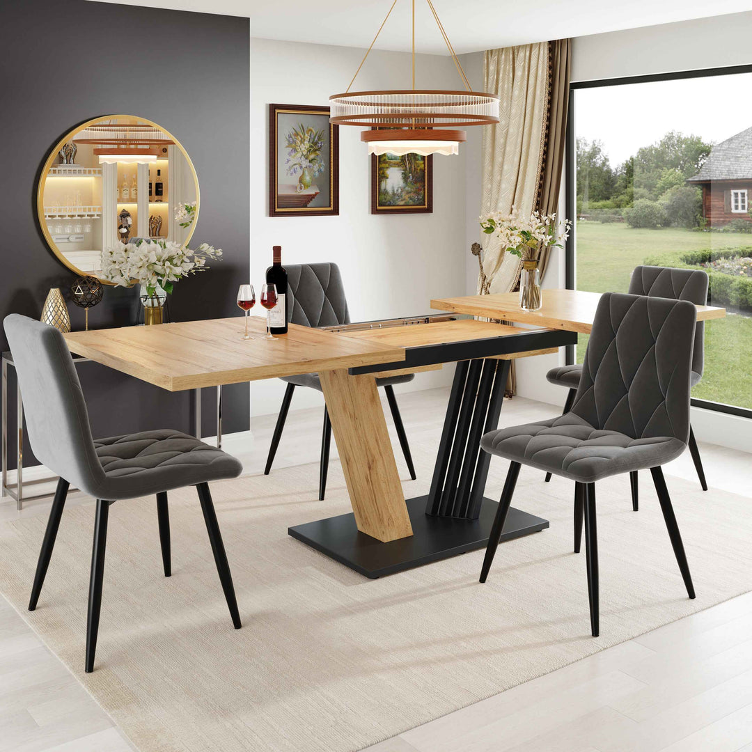 Extendable dining table wood grain V shape legs 120-160x80cm INFINITEZYNTH