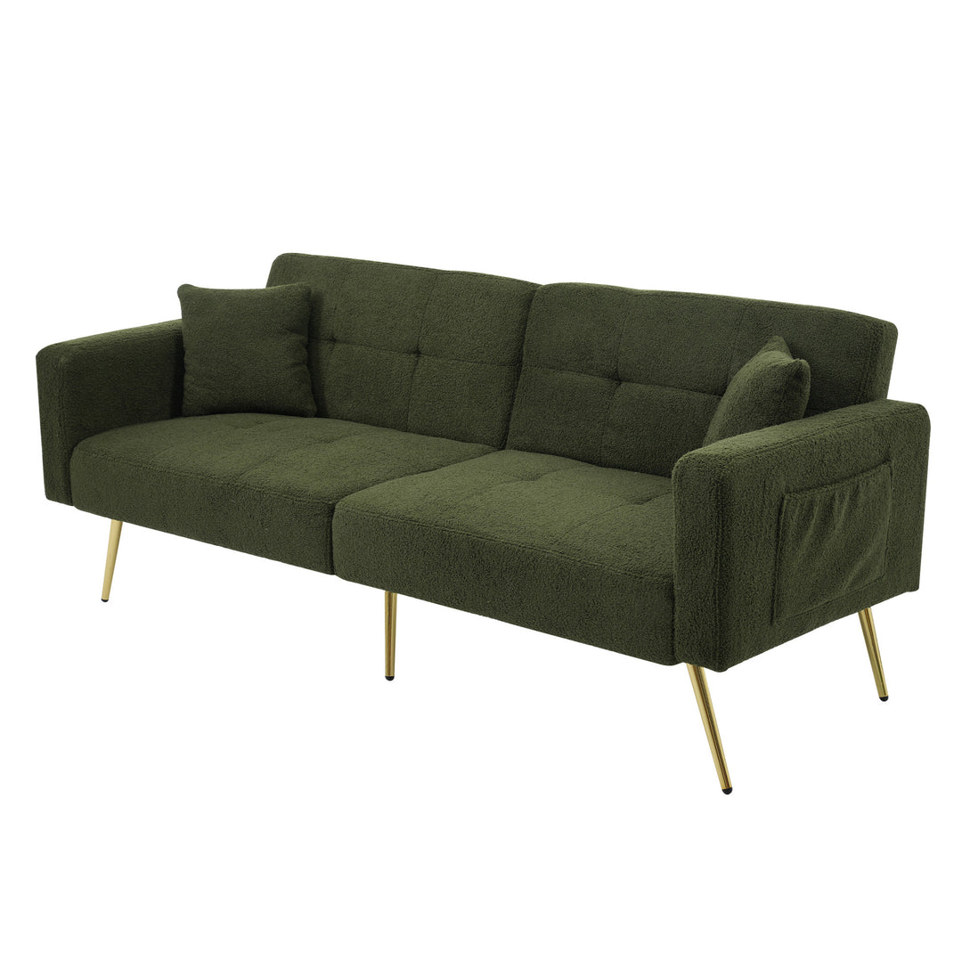 Olive green sherpa 3-seater clic-clac sofa bed, adjustable backrest & side pocket ALDEN GREEN UK