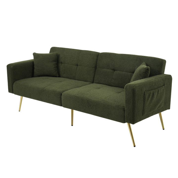 Olive green sherpa 3-seater clic-clac sofa bed, adjustable backrest & side pocket ALDEN GREEN UK