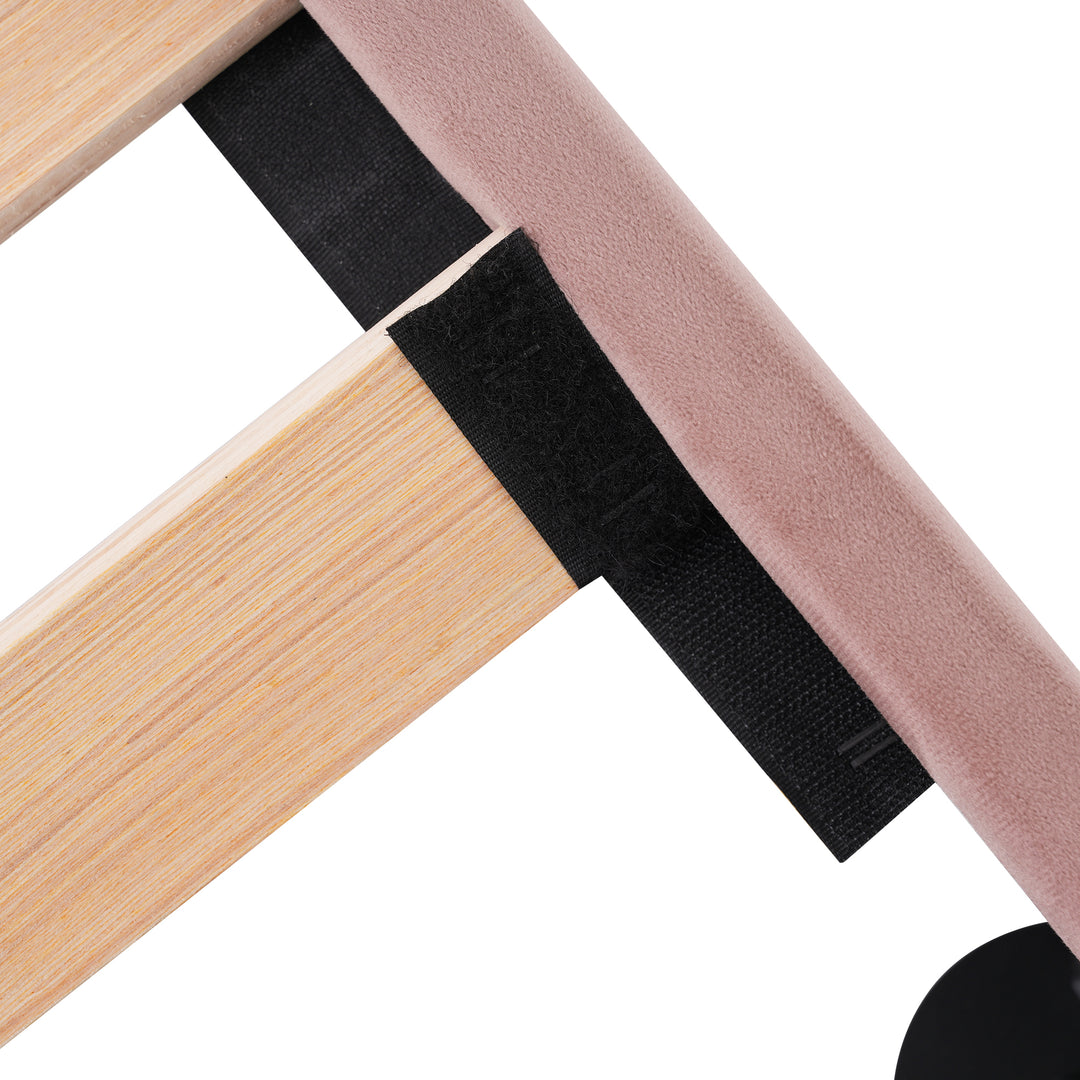 Pink velvet upholstered divan bed frame with LED, headboard height adjustable INDROX PINK UK