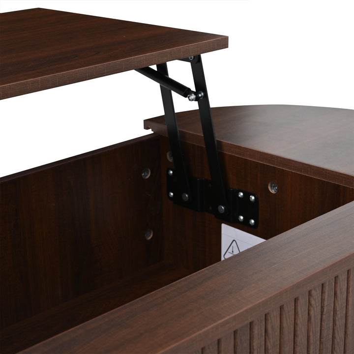 Lift Top Dark Wood Oval Coffee Table with Hidden Storage 120x50cm VASEEDGE