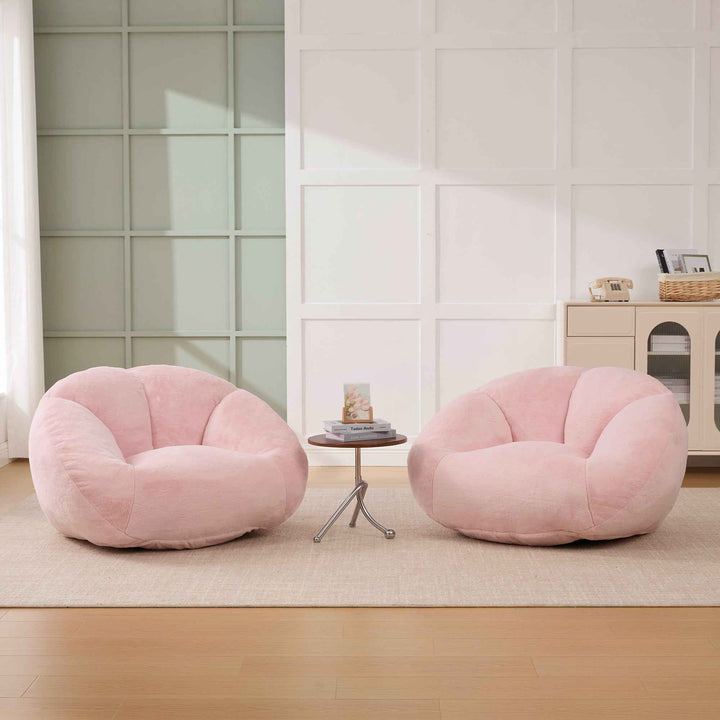Lazy chair shell shaped sofa pink faux fur, memory foam bean bag chair removable cover