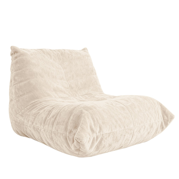 Comfy white chenille bean bag lazy sofa with full-body support & non-slip base SUNDIS