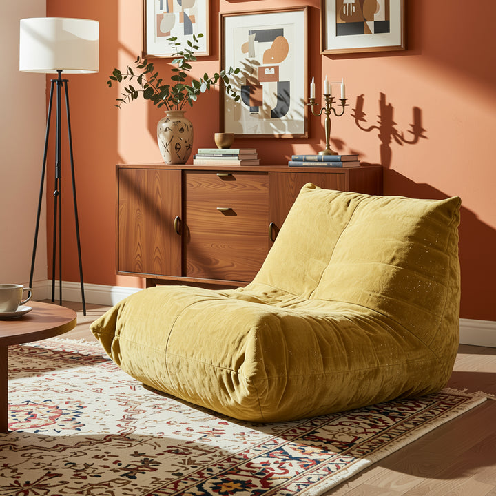 Comfy dark grey chenille bean bag lazy sofa with full-body support & non-slip base FJORDIS