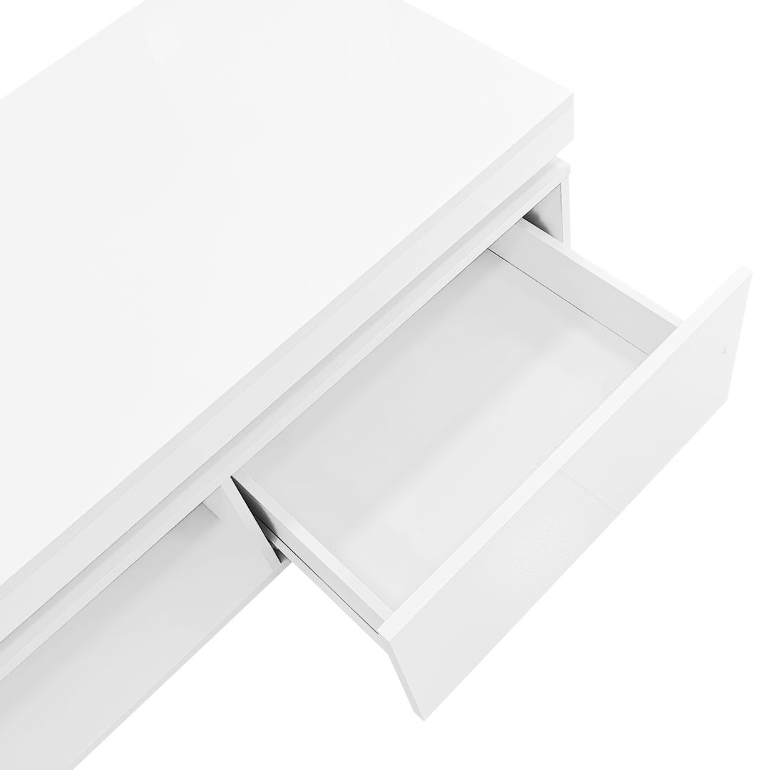 White high gloss coffee table with LED lights and storage 100 x 50 x 40 cm MAGNETOTAIL UK