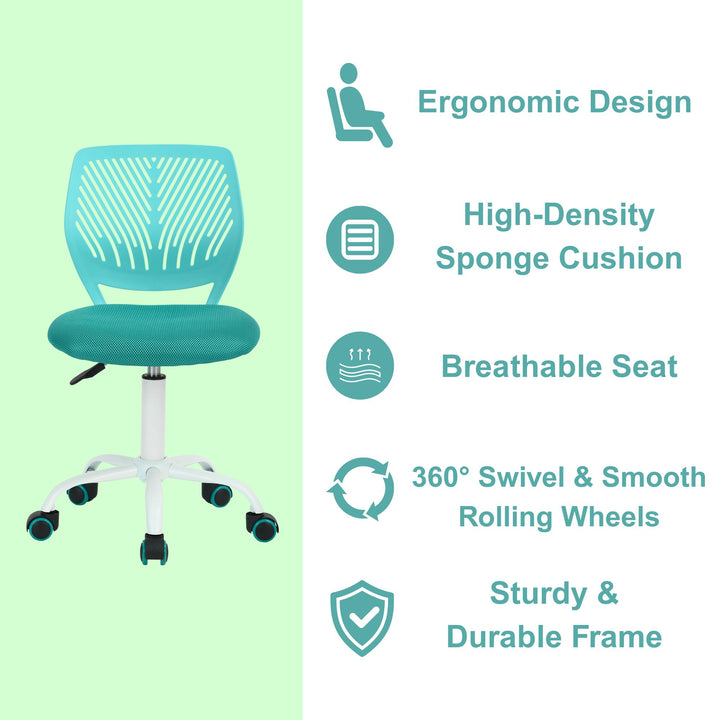 Desk Chair Adjustable Swivel Office Chair Fabric Seat Ergonomic Task Chair without Armrest CARNATION TURQUOISE