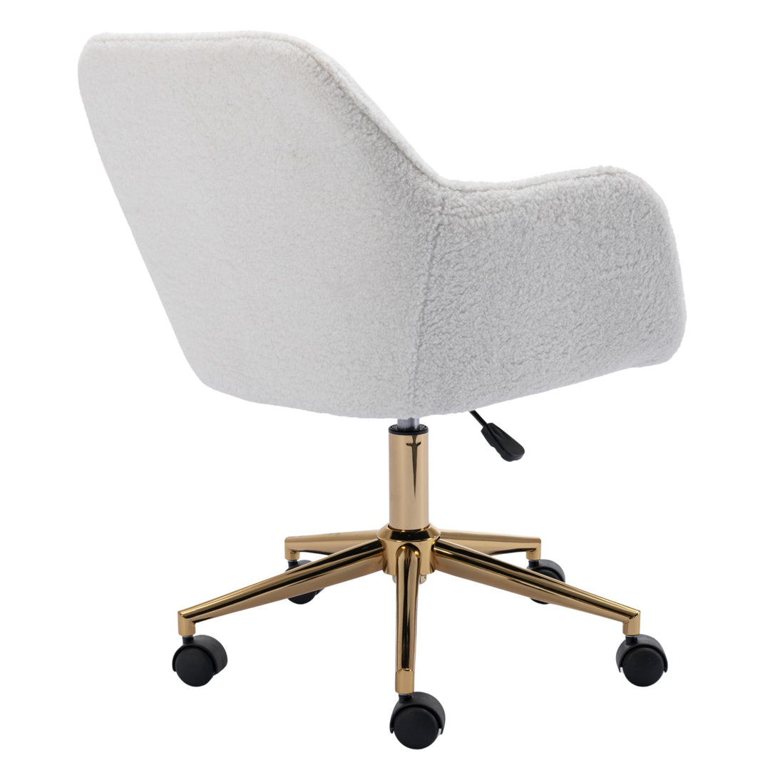 Teddy fabric white swivel office chair golden accents PUMICEGULCH