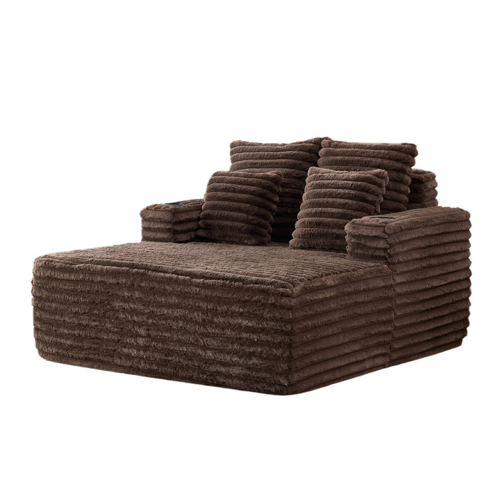 Brown Ribbed Velvet Extra-Large Lounge Chair with Cupholders WICKEROTTOMAN