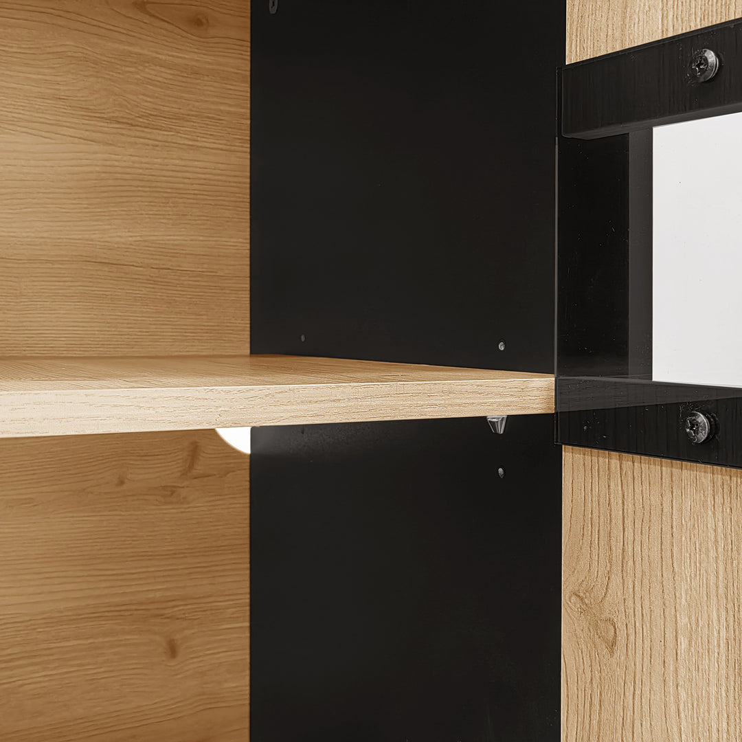 Modern wooden sideboard wood &amp; stripped black with LED lighting APOTHECI