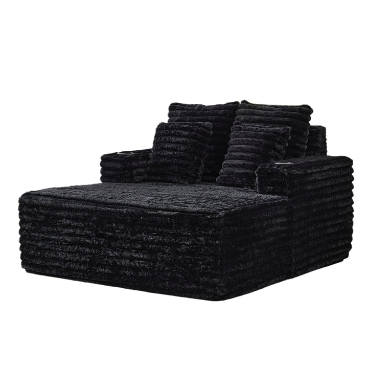 Black Ribbed Velvet Extra-Large Lounge Chair with Cupholders WICKERNIGHTSTAND
