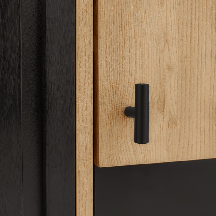 00+Sideboard black & wood with LED lighting and glass doors PROTONEM