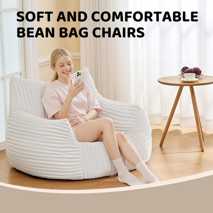 Ultra-Soft white corduroy lazy sofa bean bag chair MYSTERIA
