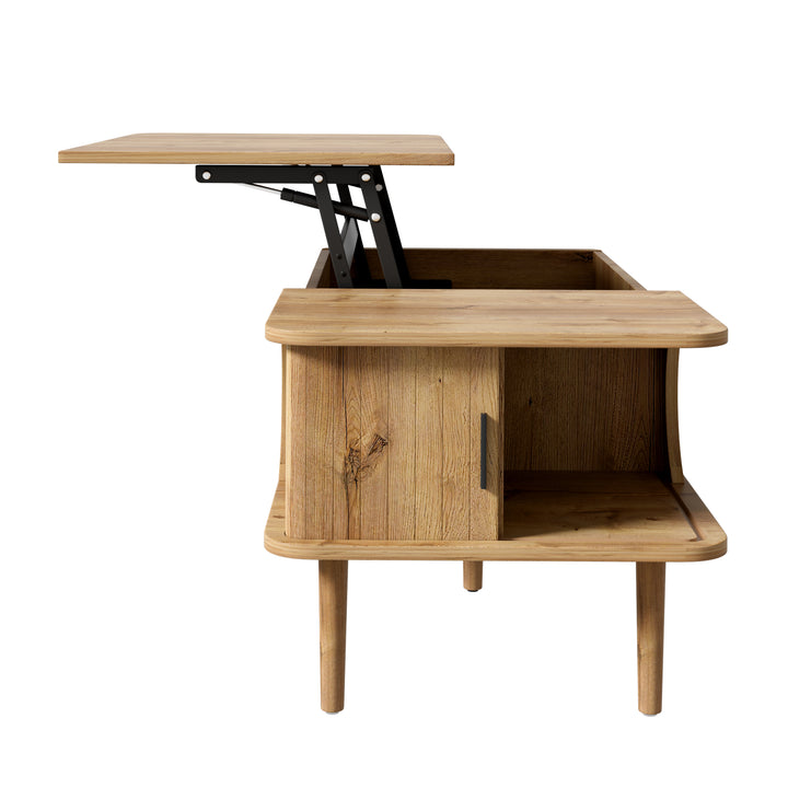 Retro Lift-Top Natural Wooden Look Coffee Table with 3D Wave 95cm ARROWLAMP