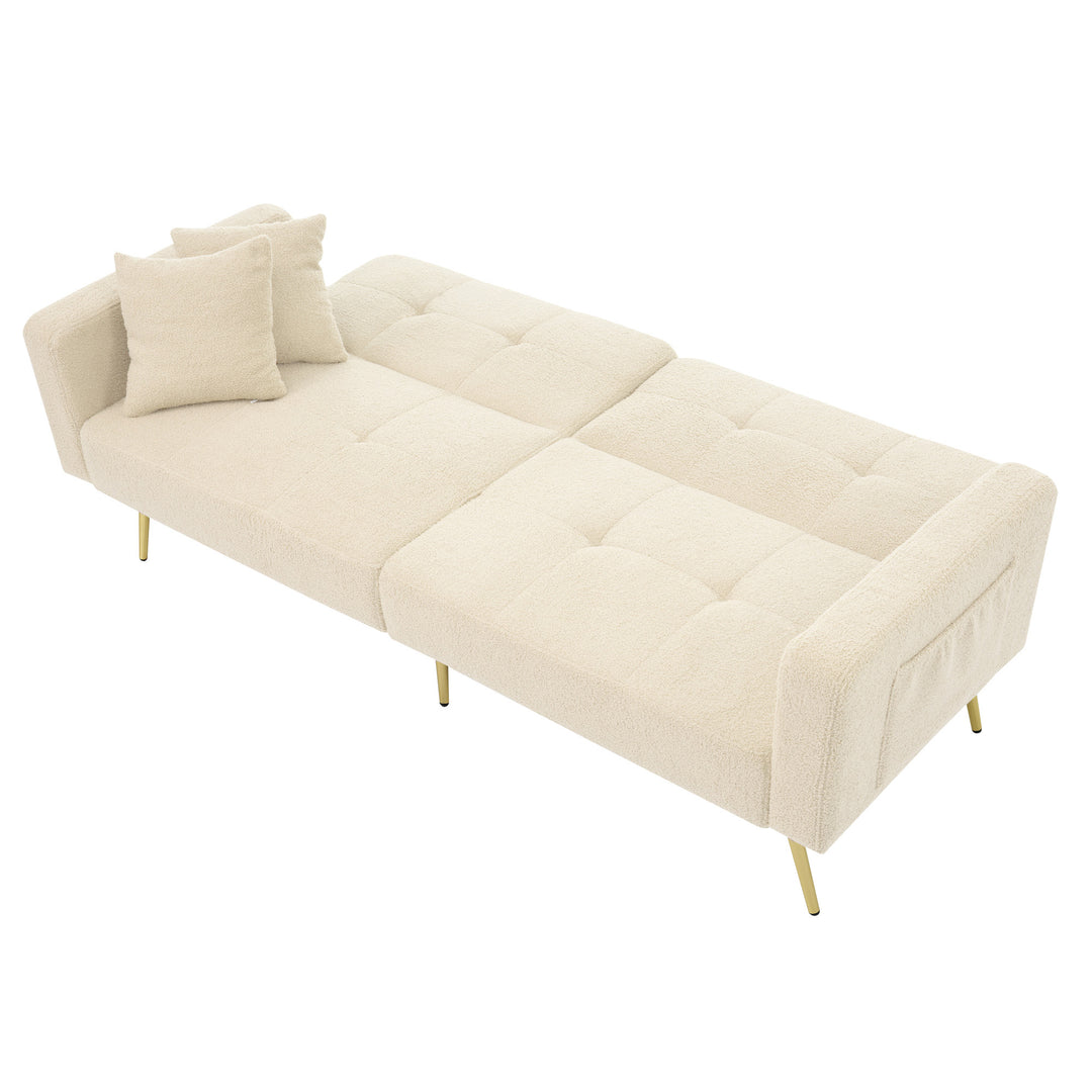 Beige sherpa 3-seater clic-clac sofa bed, adjustable backrest & side pocket ALDEN BEIGE UK