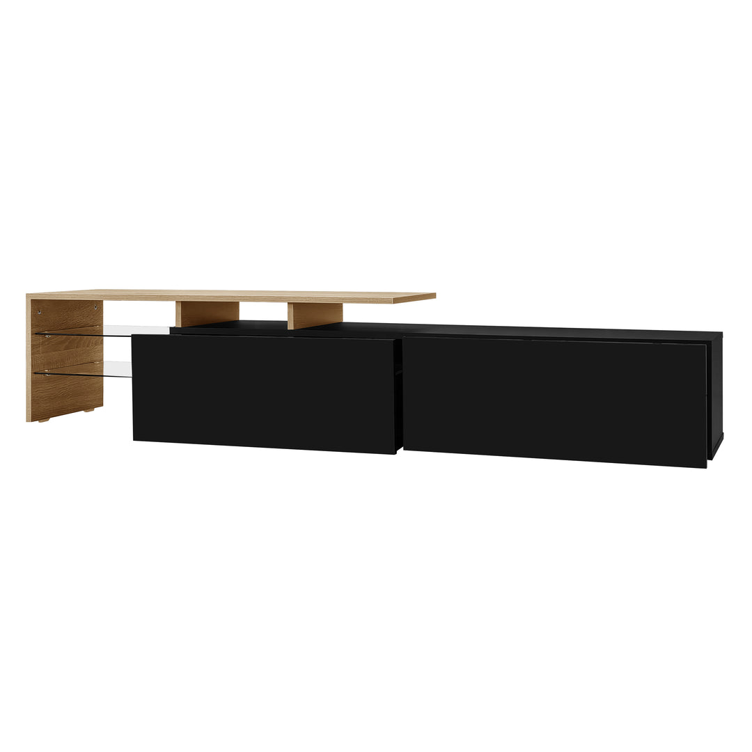 Modern black high gloss TV cabinet with glass shelves and LED lighting KETTLEHOLE