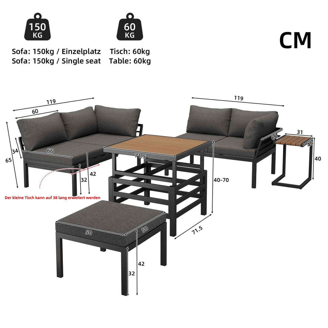 Outdoor patio furniture set, 2 double sofas, ottoman, lift-top coffee table FLAREQUASARX