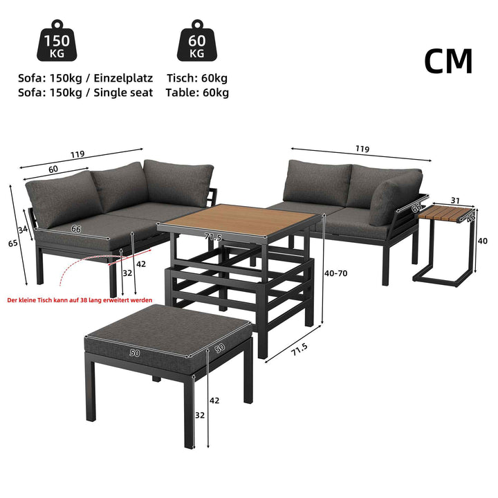 Outdoor patio furniture set, 2 double sofas, ottoman, lift-top coffee table FLAREQUASARX