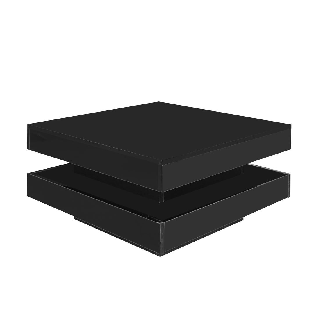 Black high gloss square coffee table with 360° rotating top LED lighting KERATINSCALE