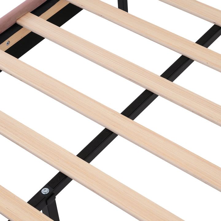 Pink velvet upholstered divan bed frame with LED, headboard height adjustable INDROX PINK UK