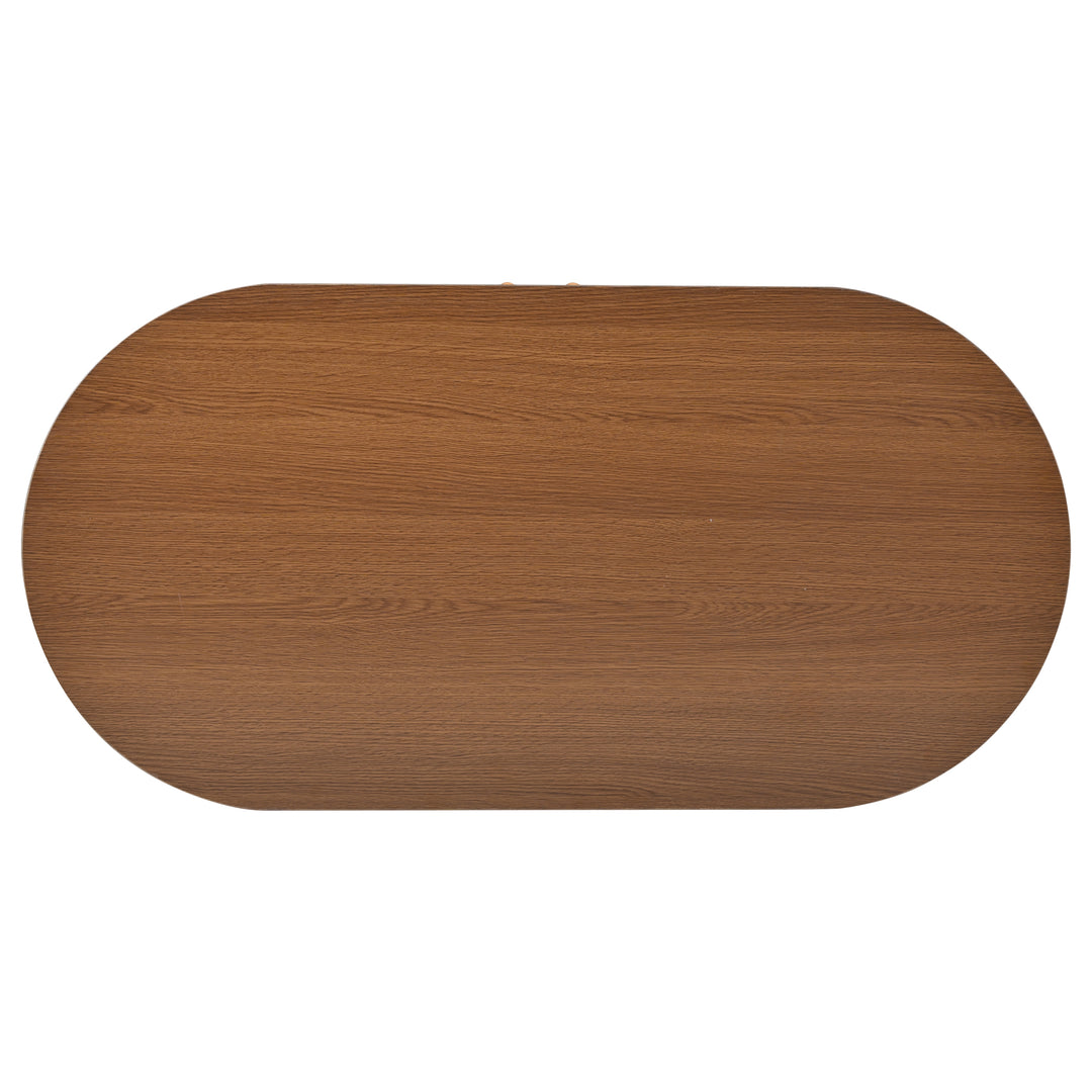 Retro wooden look oval coffee table with 2 sliding storage doors CUNEIFORMWEDGE