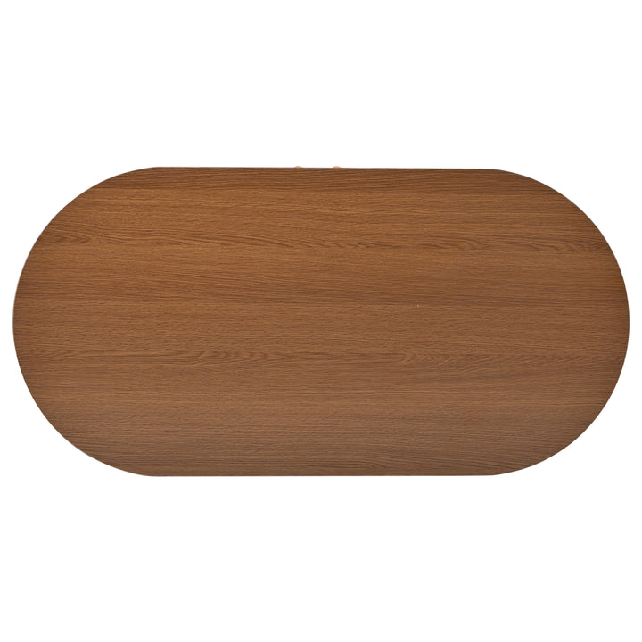 Retro wooden look oval coffee table with 2 sliding storage doors CUNEIFORMWEDGE