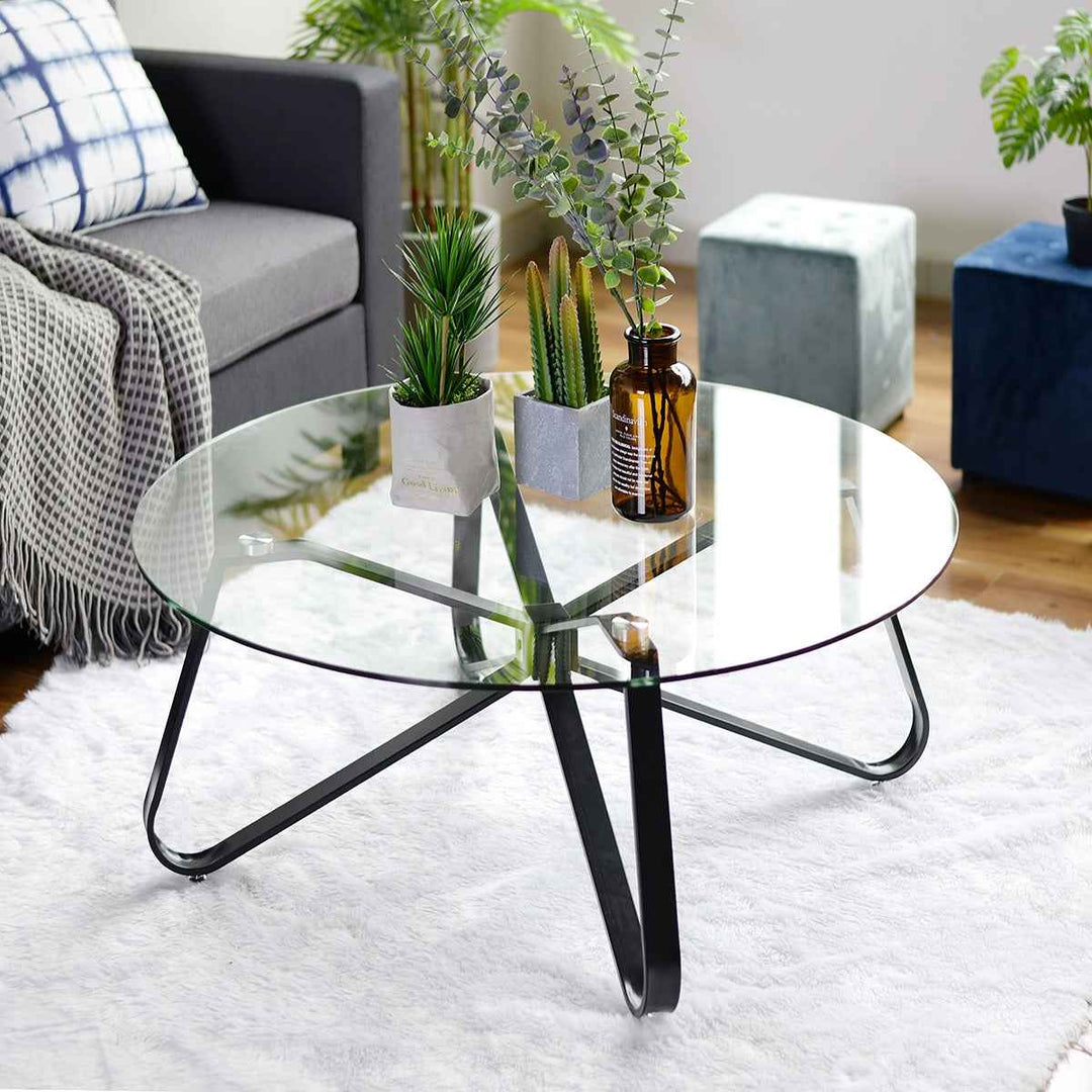 Modern Glass Coffee Table 80x80cm Clear Tempered Glass Top Living Room Minimalist Style KONYA GLASS 80CM A