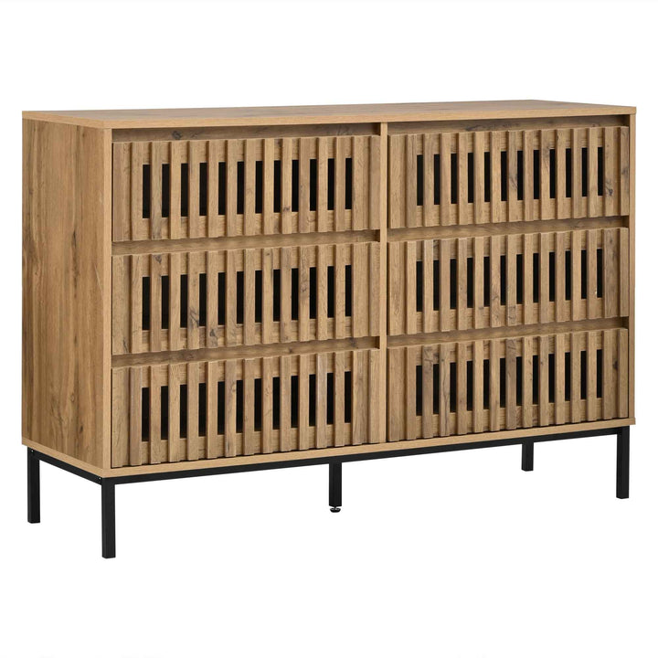 6-drawer wooden sideboard dresser with slatted design 120x40x81cm QUADTABLE