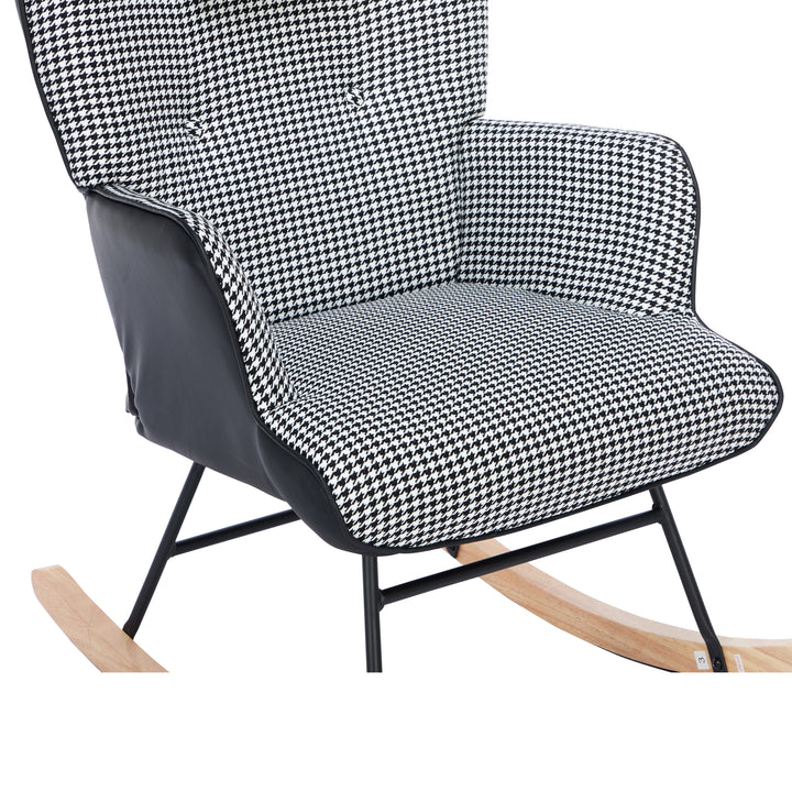 Black white houndstooth rocking chair high back with footrest CLOUDBROOK UK