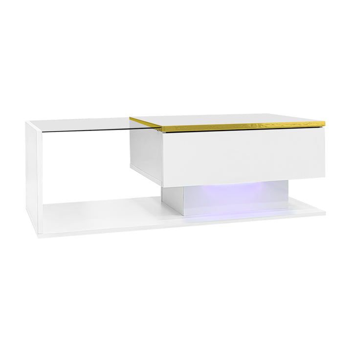 Modern high gloss white coffee table with LED lights golden accent SHEATH