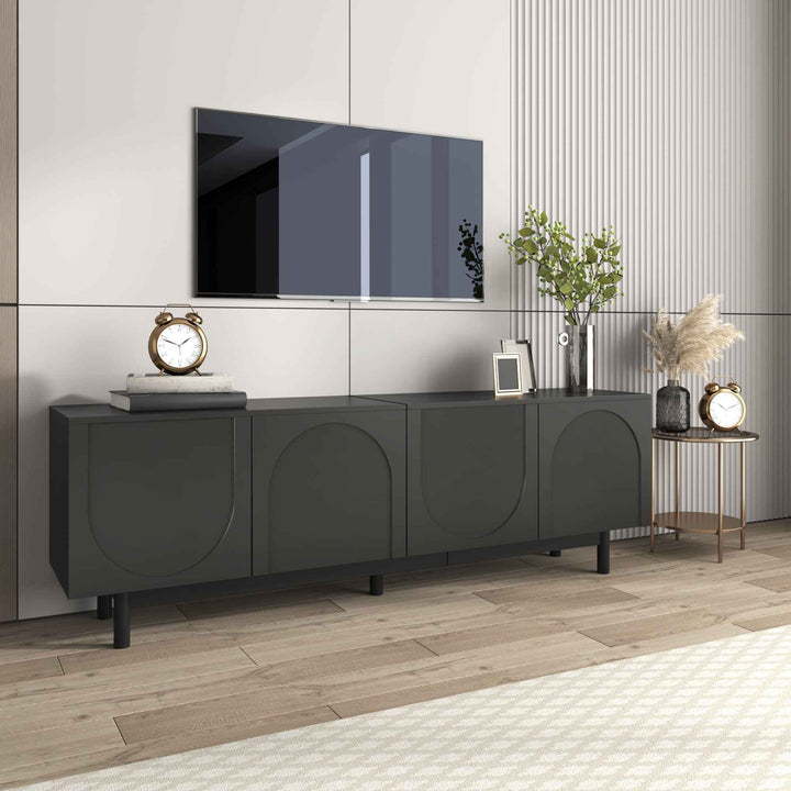 00+缺图 TV Cabinet 175 cm Black with 4 Doors & Adjustable Shelves for Living Room VANITYPLASTIC