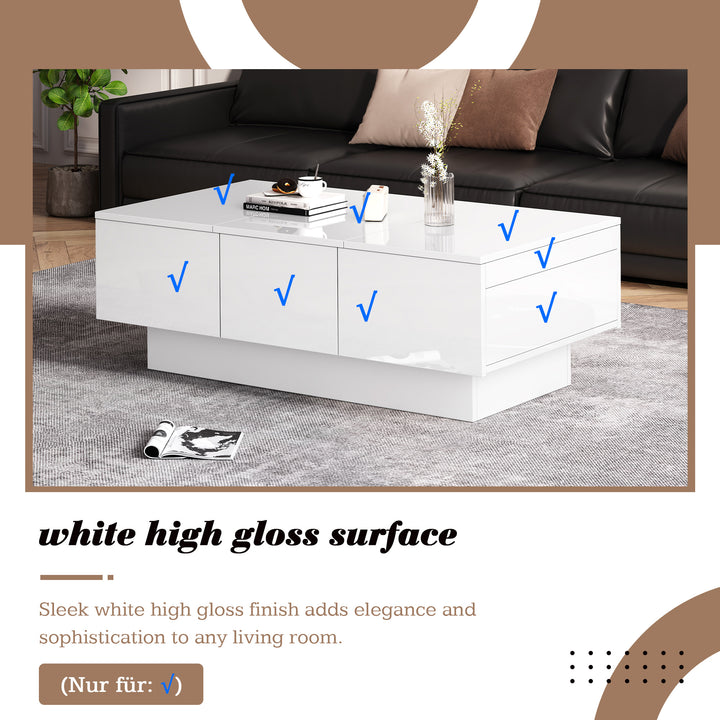 White high gloss coffee table with storage 100 x 55 x 35 cm WAXCELL UK