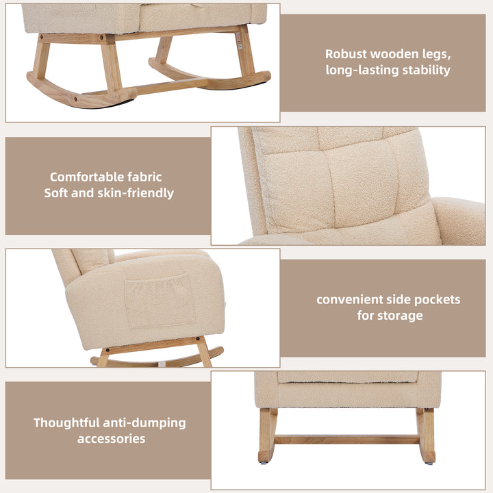 Beige teddy nursery rocking chair with adjustable footrest COMETLOAM