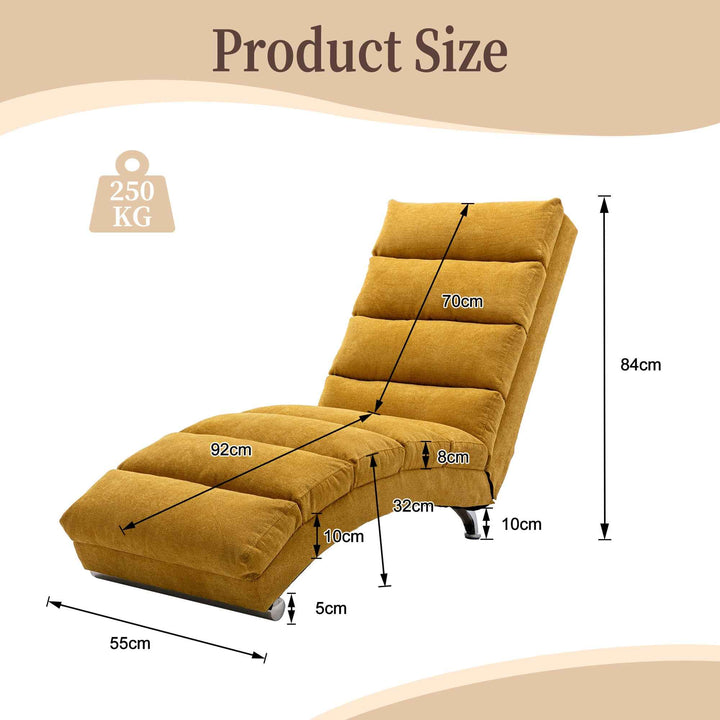 Chaise Lounge Chair Yellow Linen, Modern Recliner for Living Room Bedroom XXXXIV