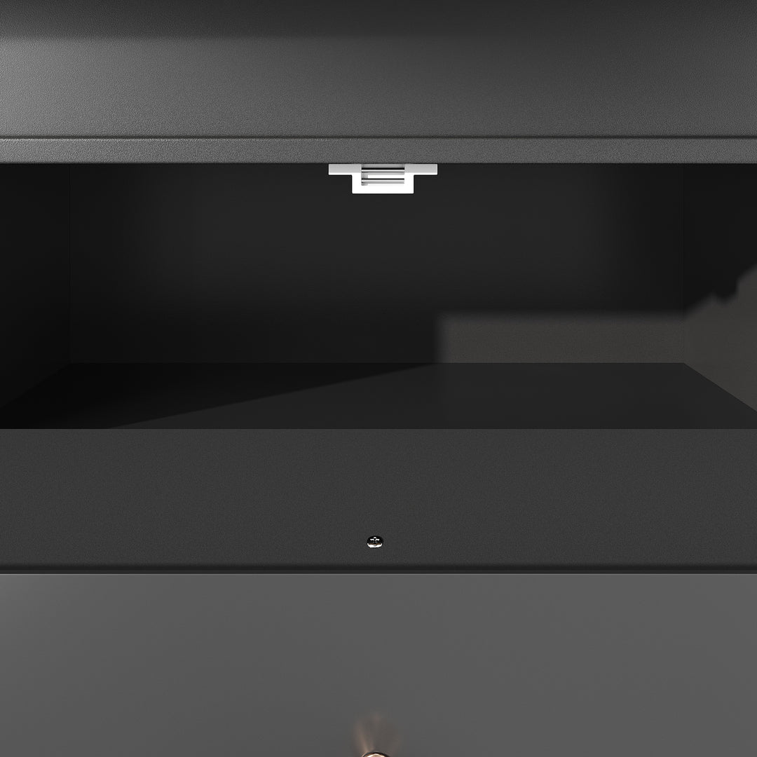 Extendable wooden dining table (110-140×80 cm) black shlef and 2 drawers SUNSPOT