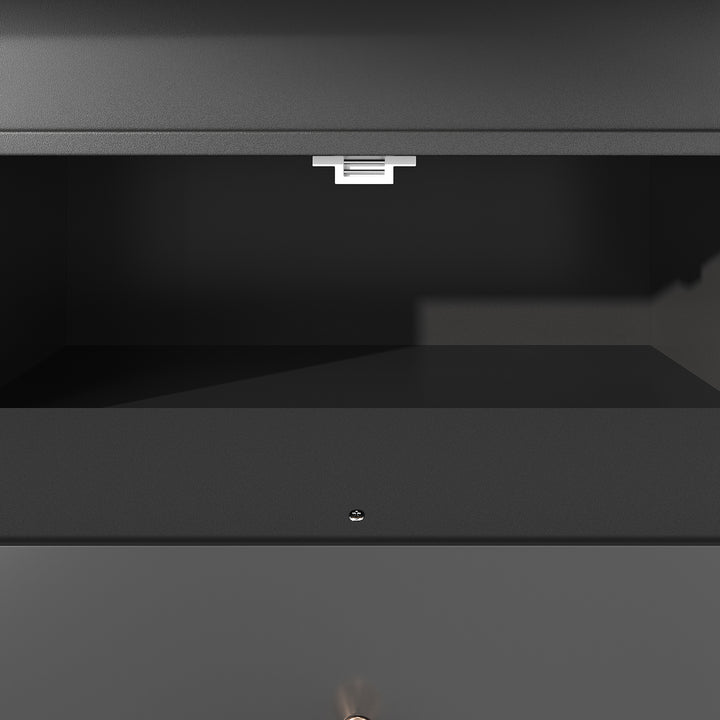 Extendable wooden dining table (110-140×80 cm) black shlef and 2 drawers SUNSPOT