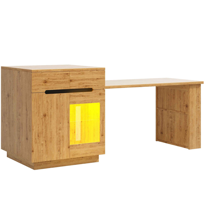 Kitchen island with extendable table, oak effect, LED glass door, 2 drawers INFINITECASC